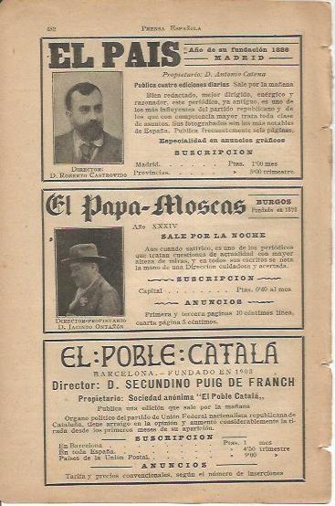LAMINA 20629: Ficha de El Pais, El Papa-Moscas y El Poble Catala