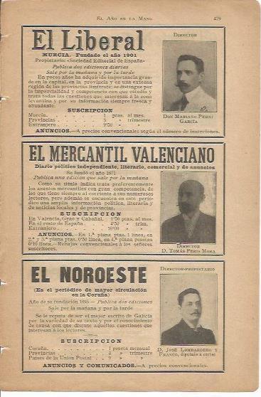 LAMINA 20628: Ficha de El Liberal, El Mercantil Valenciano y El Noroeste