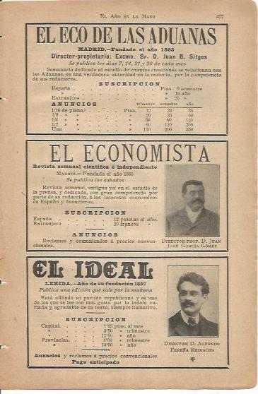 LAMINA 20627: Datos de El Economista, El Ideal y El Eco de las Aduanas