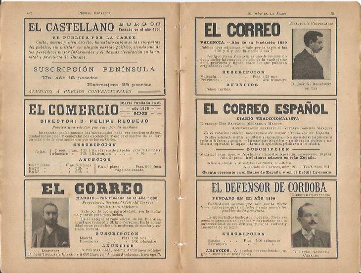 LAMINA 20626: Ficha de prensa de El Correo, El Comercio. El Correo Español y El Defensor de Cordoba