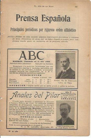 LAMINA 20623: Ficha de prensa del ABC y Anales del Pilar