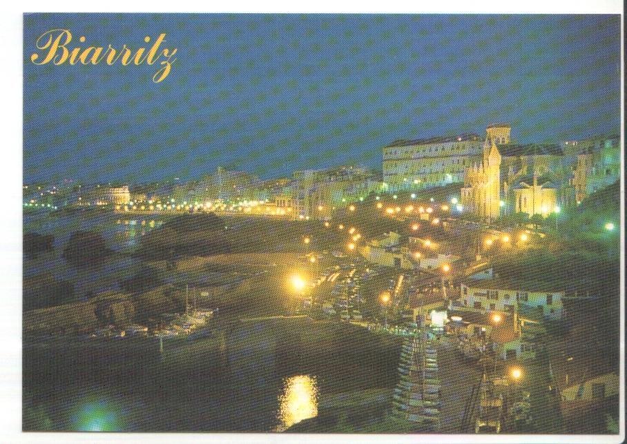 Postal JC0262: Biarritz. Le port des pecheurs et la grande plage la nuit
