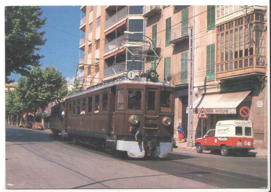 Postal JC0280: Ferrocarril de Palma de Mallorca a Soller, Inaugurado en abril de 1912. Foto Joan Sans Pont (1989)