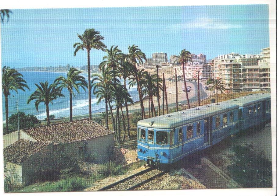 Postal JC0292: Tren pasando por Campello (Alicante). Playa Muchavista