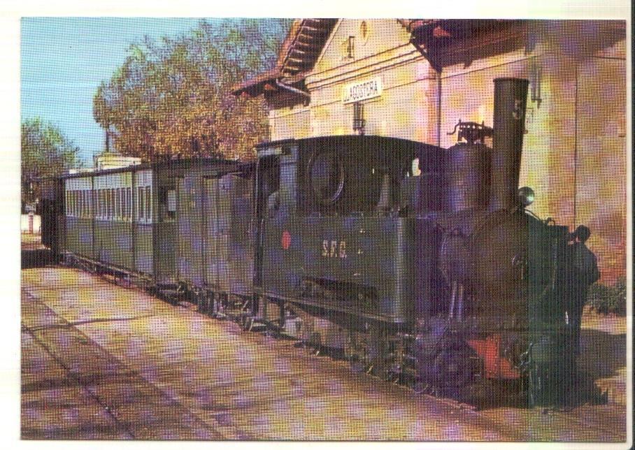 Postal JC0318: Carrilet Sant Feliu de Guixols-Girona. Locomotra serie 1 al 6 - Tipus 031T. Est. Llagostera