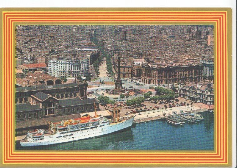 Postal JC0364: Barcelona. Vista parcial. Monumeto a Colon, puerto