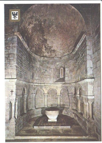 Postal JC0370: Pica baptismal. Catalunya Romanica. Sant Joan de les Abadesses