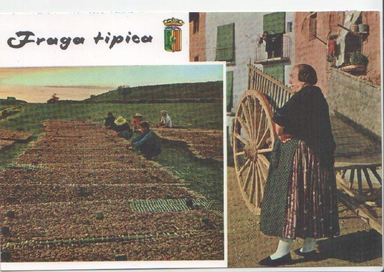 Postal JC0394: Fraga (Huesca). Fragatina y carro. Secadero higos