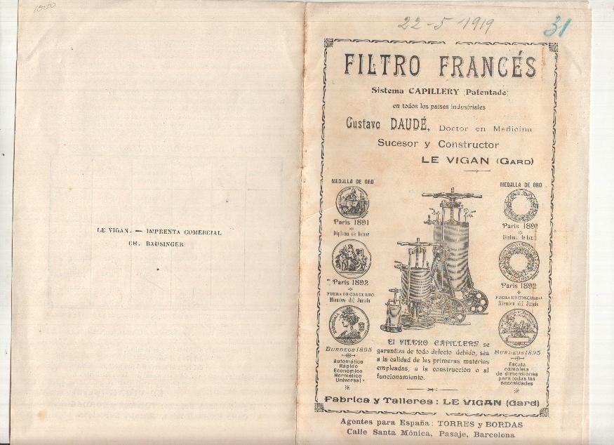 Filtro Frances sistema Capillery (Patentado)