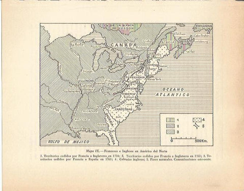 LAMINA 20796: Mapa de los franceses e ingleses en America del Norte