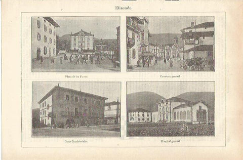 LAMINA ESPASA 35606: Plaza de los Fueros, Carretera, Ayuntamiento y Hospital de Elizondo, Navarra