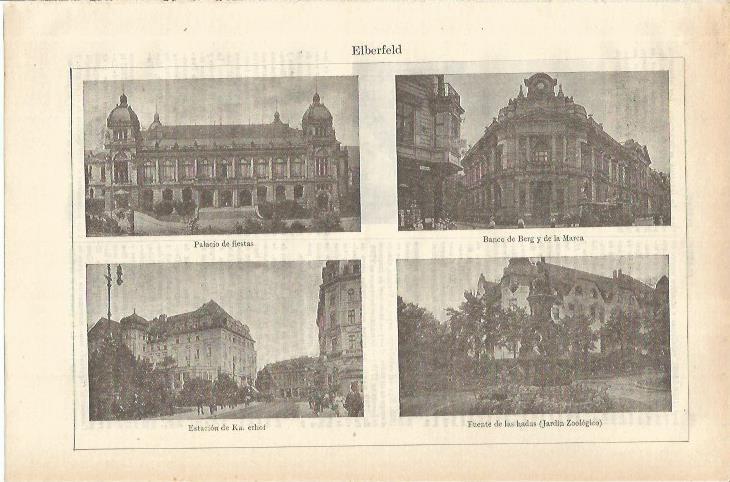 LAMINA ESPASA 35567: Palacio de Fiestas, Estacion y Banco de Berg en Eiberfeld, Alemania