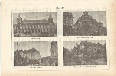 LAMINA ESPASA 35567: Palacio de Fiestas, Estacion y Banco de Berg en Eiberfeld, Alemania
