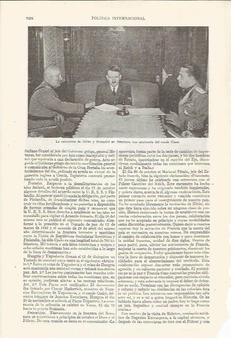 LAMINA ESPASA 35350: Entrevista de Hitler y Mussolini en Brenntero con el Conde Cano