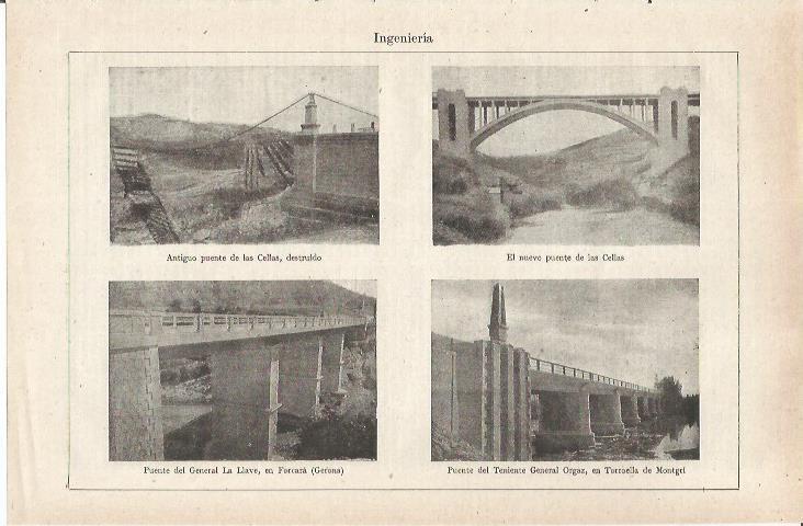 LAMINA ESPASA 35343: Puente antiguo y nuevo de Cellas y puente del General La Llave en Forcaqra