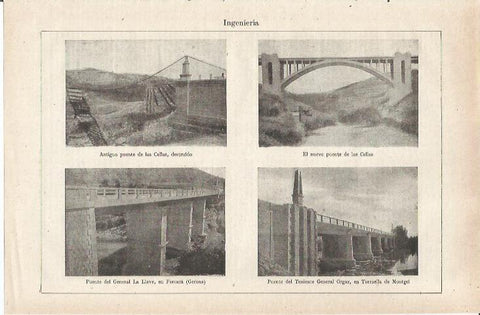 LAMINA ESPASA 35343: Puente antiguo y nuevo de Cellas y puente del General La Llave en Forcaqra