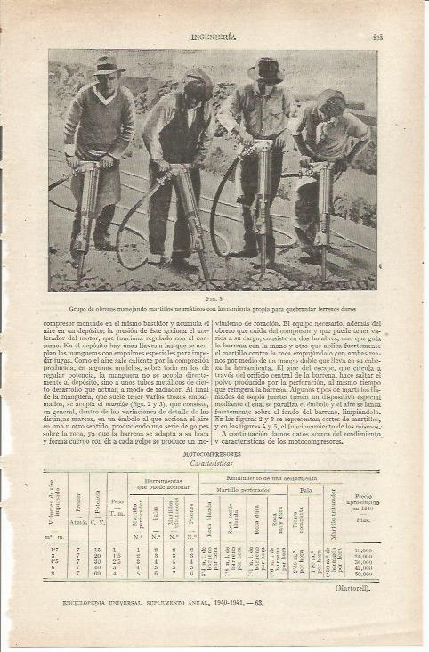 LAMINA ESPASA 35333: Obreros con martillos neumaticos