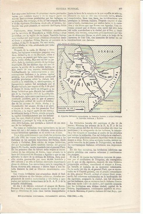 LAMINA ESPASA 35329: Mapa de la reconquista de Somalia en la Segunda Guerra Mundial