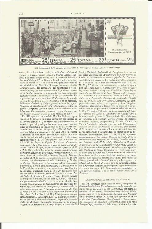 LAMINA ESPASA 35376: Sellos del 175 Aniversario de la Constitucion de 1812