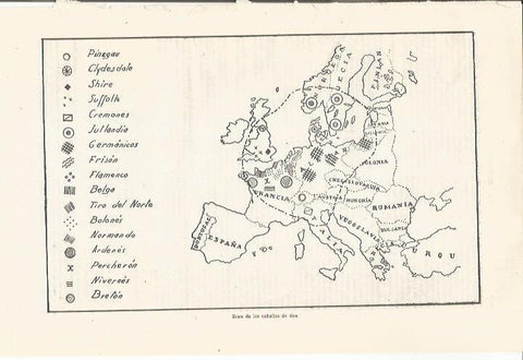 LAMINA ESPASA 35360: Mapa de Europa de caballos de tiro