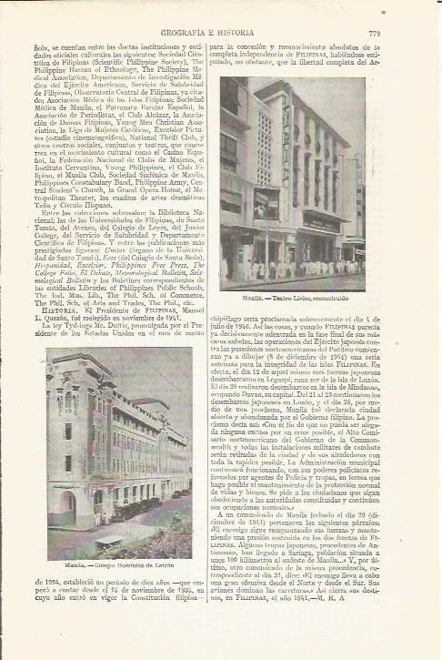 LAMINA ESPASA 35270: Teatro Lirico y Colegio Dominico en Manila, Filipinas