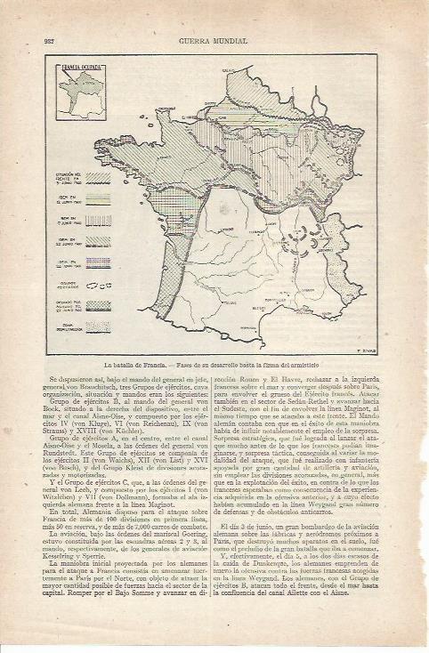 LAMINA ESPASA 35317: Mapa de la Batalla de Francia en junio de 1940