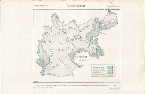 LAMINA ESPASA 35303: Mapa de Alemania en 1919 despues del Tratado de Versalles