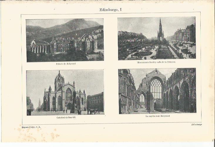 LAMINA ESPASA 35456: Palacio de Holyrood, Monumento Scott y Catedral de Edinburgo