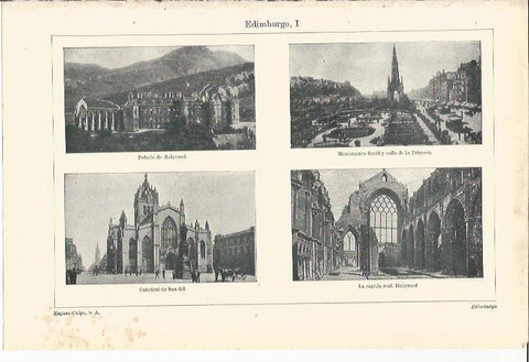 LAMINA ESPASA 35456: Palacio de Holyrood, Monumento Scott y Catedral de Edinburgo