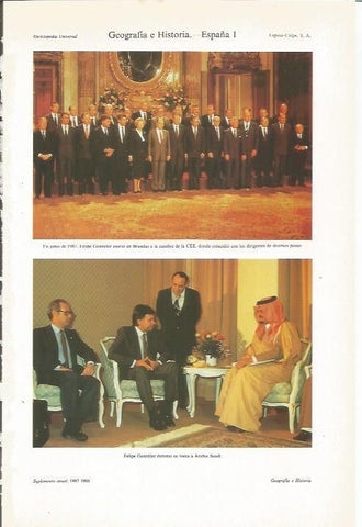 LAMINA ESPASA 35396: Cumbre de la EEE en 1987 y Felipe Gonzalez en Arabia Saudi