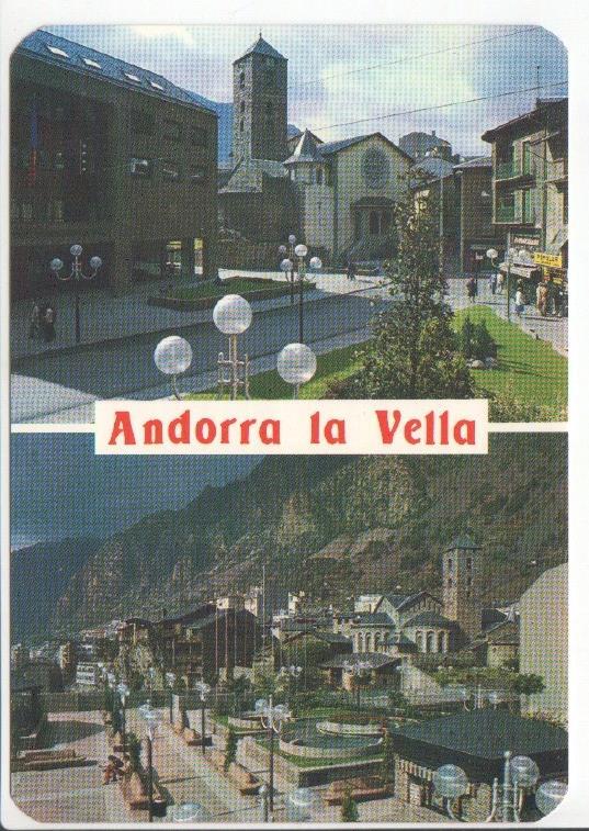 Postal JC0410: Valls d'Andorra. Vista general d'Andorra la Vella, Place d'Andorre