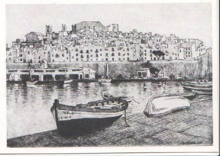 Postal JC0461: Peñiscola. Vista del puerto. Grabado - Grimal