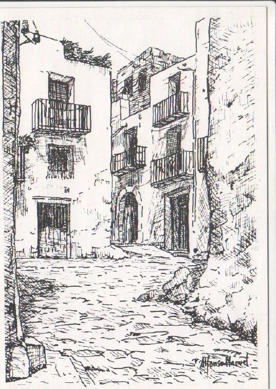 Postal JC0463: Peñiscola. Calle tipica. Plumilla - Alfonso Manuel