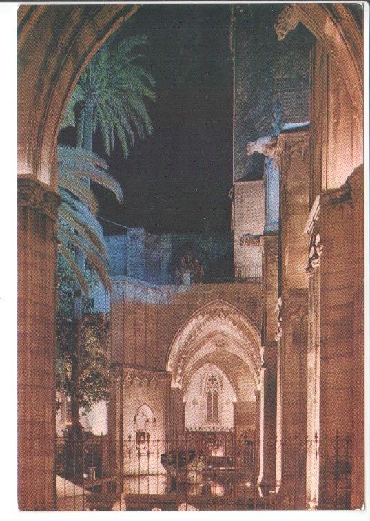 Postal JC0475: Barcelona. Catedral, detalle del Claustro de noche