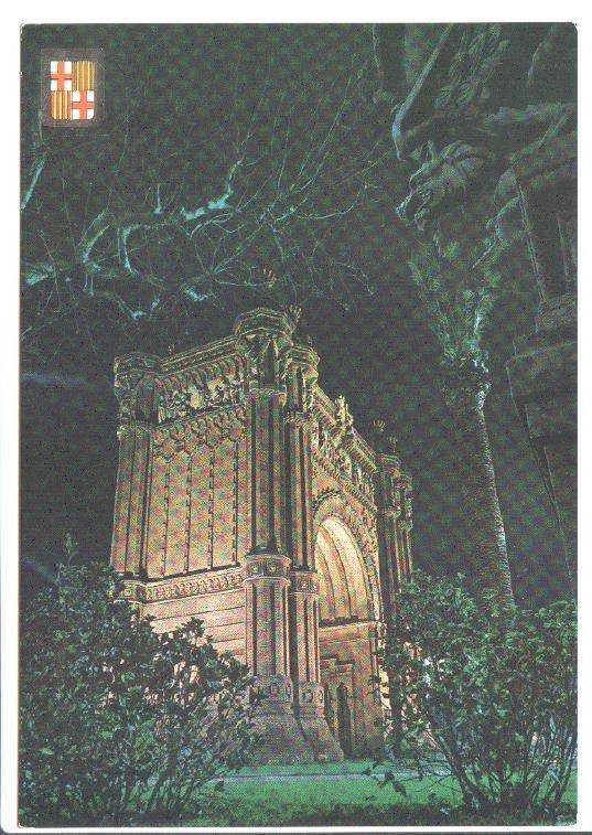 Postal JC0492: Barcelona. Arco del Triunfo, vista nocturna