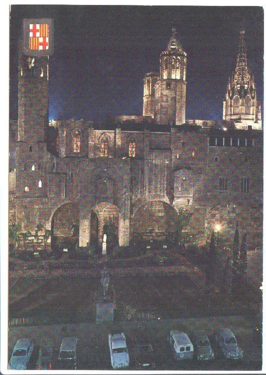 Postal JC0493: Barcelona. Barrio Gotico. Plaza Berenguer el Grande, vista nocturna