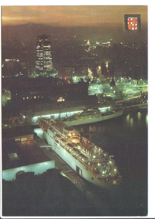 Postal JC0494: Barcelona. Puerto, vista nocturna
