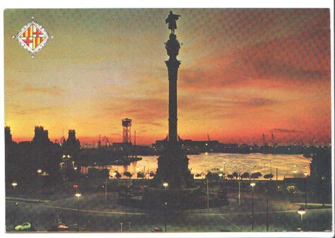 Postal JC0522: Barcelona. Monumento a Colon, anocheciendo