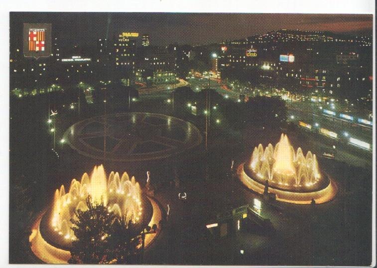 Postal JC0530: Barcelona. Plaza de Cataluña (Plaça de Catalunya), vista nocturna