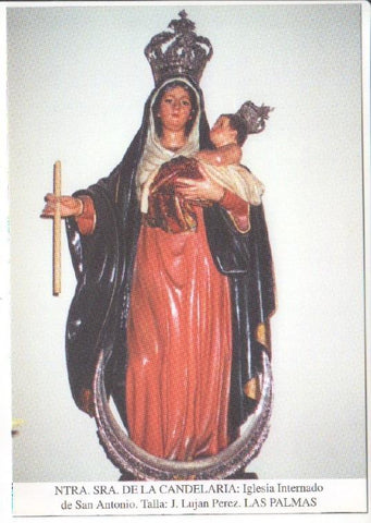 Postal JC0697: Ntra. Sra. de la Candelaria. Iglesia Internado de San Antonio. Talla: J. Lujan Perez. Las Palmas