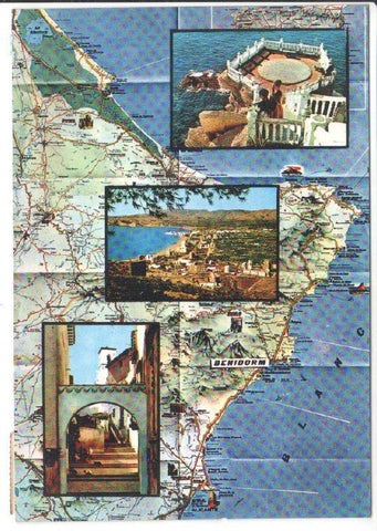 Postal JC0736: Benidorm (España). Mapa de la zona y varias vistas