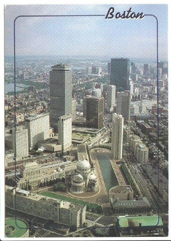 Postal JC0763: Boston, Massachusetts. Aerial view shows the Back Bay Area withe the Christian Science Church and Prudential Center