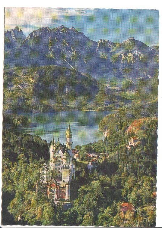 Postal JC0774: Royal Castle Neuschwanstein - Hohenschwangau mit Alpsee. Postal dentada