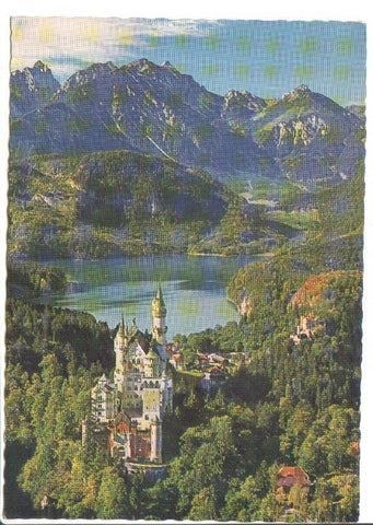 Postal JC0774: Royal Castle Neuschwanstein - Hohenschwangau mit Alpsee. Postal dentada