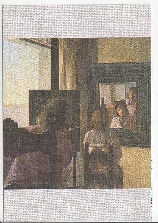 Postal JC0819: Dali de espalda pintando Gala de espalda eternizada por seis corneas virtuales. 1972-73
