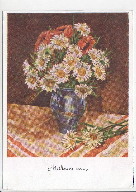 Postal JC0830: Marguerites (Margaritas). Art de la bouche et des pieds. D'apres un original avec la pied de E. Macho