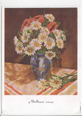 Postal JC0830: Marguerites (Margaritas). Art de la bouche et des pieds. D'apres un original avec la pied de E. Macho