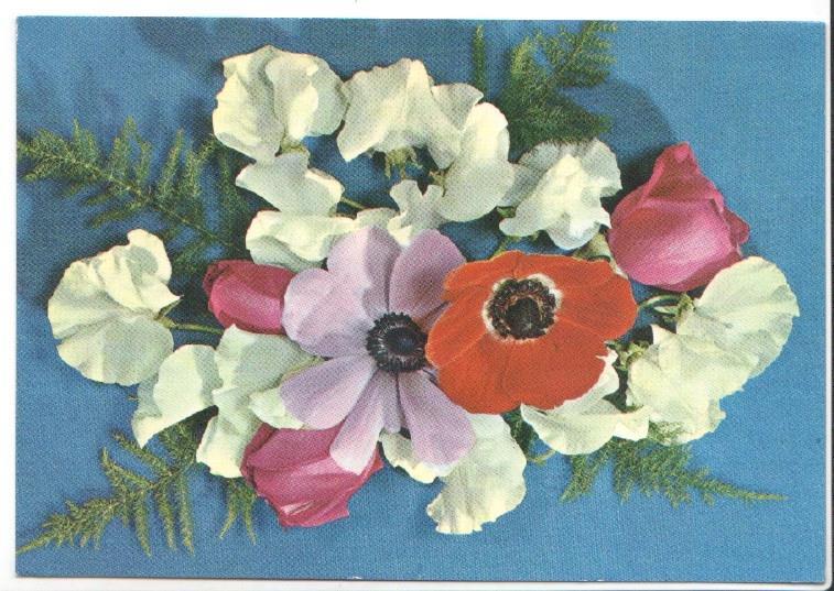 Postal JC0840: Varias flores (entre ellas rosas)