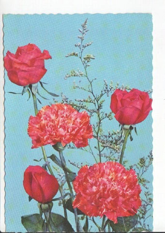 Postal JC0857: Rosas y claveles. Postal dentada
