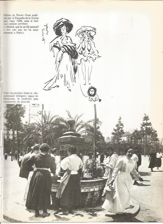 LAMINA 20674: Fuente de Montcada en Barcelona y dibujo de Xavier Grose